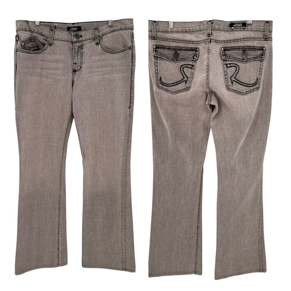 Rock & Republic Women's Kurt Flap Pocket‎ Jeans Size 31 Gray Denim Wide Leg